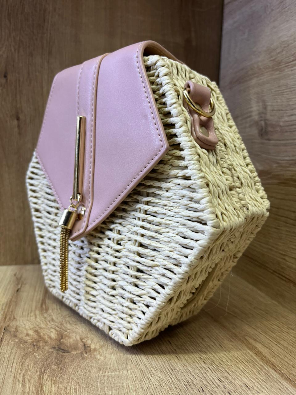 Cartera cuero rosado de paja biodegradable